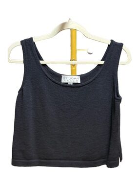 St. John Collection Black Knit Crop Tank Top - Luxury 90s Minimalist Shell